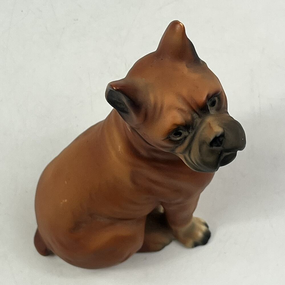 Vintage Japan Boxer Dog Figurine Ceramic Statue Brown Cropped Ears 7" Chalkware - Picture 5 of 12